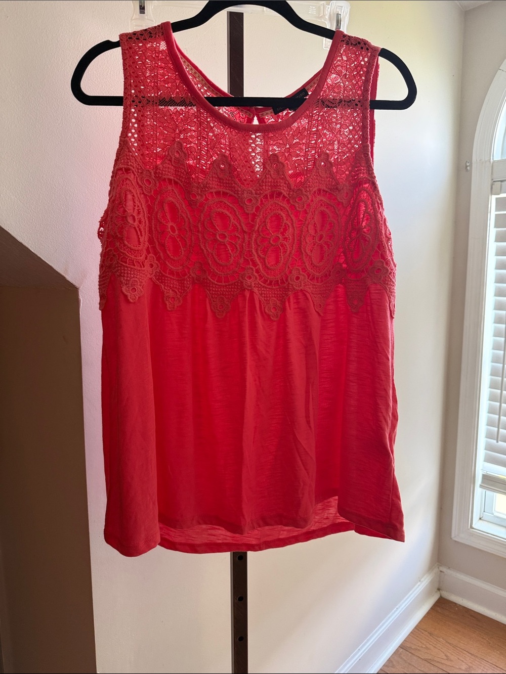 Signature Studio Red Crochet Yoke Sleeveless Camisole